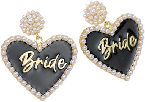 Love Heart Bride Earrings for Women Imitation Pearl Beaded Heart Earrings Bride Beauty Letter Statement Dangling Earrings Shiny Rhinestone Wedding Bridal Jewelry in Saudi Arabia