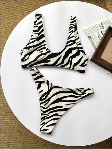 GORGLITTER Women's Zebra Striped Swimsuit 2 Piece Twist Front High Cut Hipster Bikini Bathing Suit in Saudi Arabia