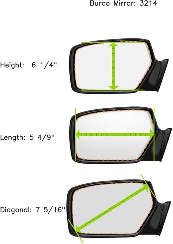 Fits 90-95 4Runner, 93-98 T100 Right Passenger Convex Power Mirror Glass Lens w/Adhesive USA no Backing Plate in Kuwait