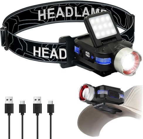 ISUNMEA Hard Hat Clip Lights, 2-Pack 800lm Rechargeable Clip on Cap Lights, 180° Adjustable Waterproof Bright Headlamp Flashlight Led Hat Light for Running, Fishing, Camping, Hunting, Working in Saudi Arabia