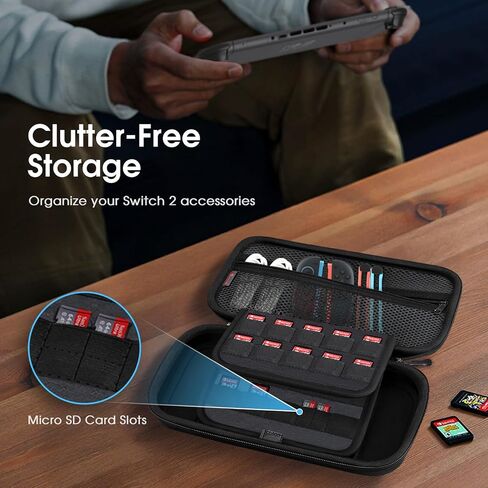 Fintie Carrying Case for Nintendo Switch 2 (2025) ، [shrackproof] قذيفة صلبة غلاف واقية محمولة مع 20 فتحات بطاقة لعبة وجيب داخلي للملحقات (أسود) in Kuwait
