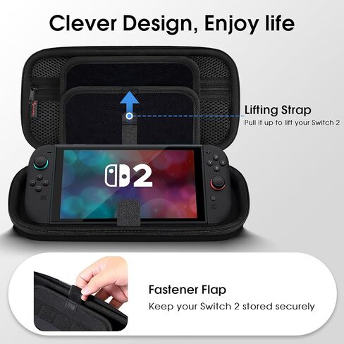 Fintie Carrying Case for Nintendo Switch 2 (2025) ، [shrackproof] قذيفة صلبة غلاف واقية محمولة مع 20 فتحات بطاقة لعبة وجيب داخلي للملحقات (أسود) in Kuwait