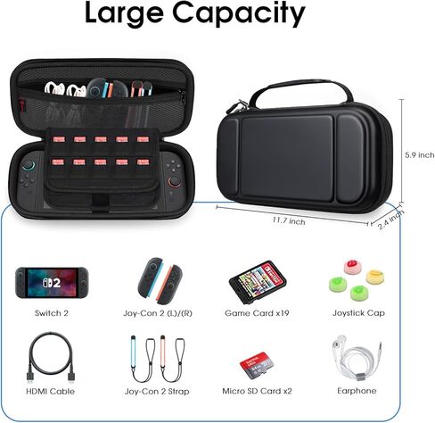 Fintie Carrying Case for Nintendo Switch 2 (2025) ، [shrackproof] قذيفة صلبة غلاف واقية محمولة مع 20 فتحات بطاقة لعبة وجيب داخلي للملحقات (أسود) in Kuwait
