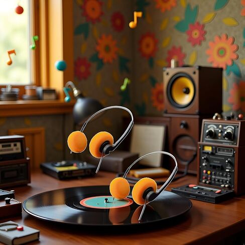 2 Pcs Retro On Ear Headphones, Wired Stereo Headphones, Headphone, Lightweight Portable Headphone with Adjustable Headband, Cassette Player, Over-Ear (Orange and Black) in Kuwait