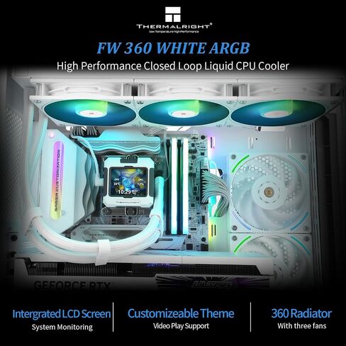 Thermalright FW360 ARGB BW-360mm AIO CPU Liquid Cooler,IPS LCD Screen with 320x240 Resolution,for AM4/AM5/Intel LGA1700/1851,2.4 in Magnet-Absorbent LCD Screen for Images,CPU Water Cooler in Saudi Arabia