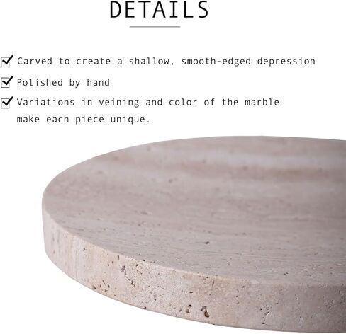 8" Natural Travertine Ring Dish Jewelry Tray for Women Gift - Marble Trinket Dish for Key Earring Nightstand - Candy,Fruit, Nut, Snack Serving Tray for Table, Home Decor (Beige Travertine) in Kuwait