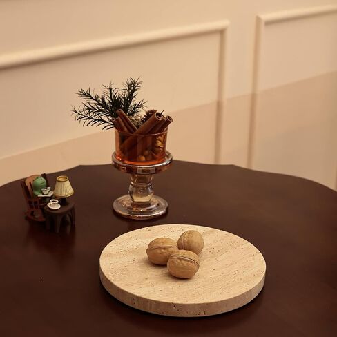 8" Natural Travertine Ring Dish Jewelry Tray for Women Gift - Marble Trinket Dish for Key Earring Nightstand - Candy,Fruit, Nut, Snack Serving Tray for Table, Home Decor (Beige Travertine) in Kuwait