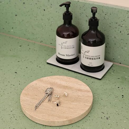 8" Natural Travertine Ring Dish Jewelry Tray for Women Gift - Marble Trinket Dish for Key Earring Nightstand - Candy,Fruit, Nut, Snack Serving Tray for Table, Home Decor (Beige Travertine) in Kuwait