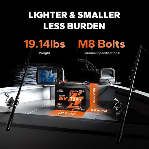 Litime 16V 70Ah Professional Fish Finder LiFePO4 Battery with 18.25V&14.6V 10A Charger, Bluetooth 5.0, Built in BMS, 10 Years Lifetime Perfect for Sonars, Radars, Marine Electronics in Saudi Arabia