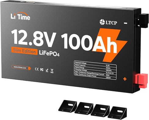 Litime 12V 100ah Slim LifePo4 بطارية -2.36 "تصميم رفيع للغاية ، ومدمج في 100A BMS مع حماية منخفضة الإيقاع ، ويتناسب مع مساحات ضيقة ، مثالية لل RV ، Solar & Marine Use (1) in Kuwait