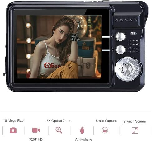 18MP Megapixel Digital Camera with 2.7" LCD Screen, Rechargeable Battery, HD Photo and Video for Indoor, Outdoor Photography for Adults, Kids (Silver) in Kuwait