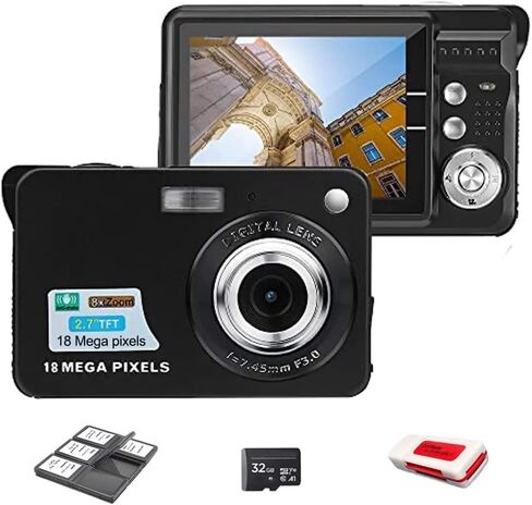 18MP Megapixel Digital Camera with 2.7" LCD Screen, Rechargeable Battery, HD Photo and Video for Indoor, Outdoor Photography for Adults, Kids (Silver) in Kuwait