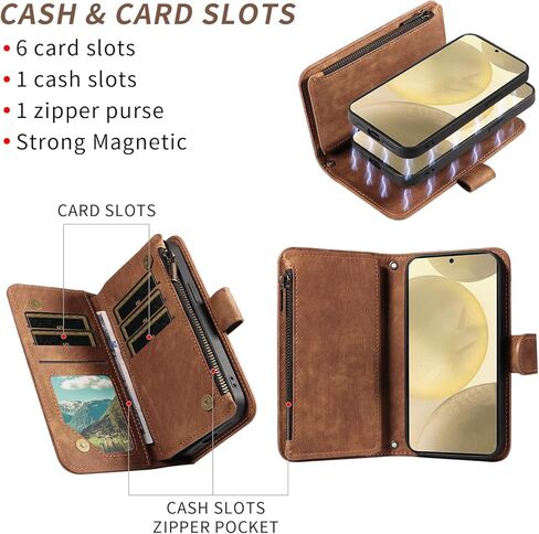 Phone Case for Samsung Galaxy S24/S25 5G Zipper Wallet Detachable Magnetic Cover with Tempered Glass Screen Protector Crossbody Lanyard Strap Flip Card Holder Slot S 24 24S 25 25S G5 Women Girls Red in Kuwait