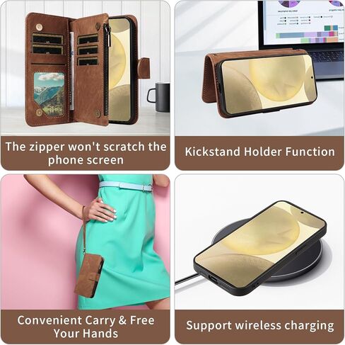 Phone Case for Samsung Galaxy S24/S25 5G Zipper Wallet Detachable Magnetic Cover with Tempered Glass Screen Protector Crossbody Lanyard Strap Flip Card Holder Slot S 24 24S 25 25S G5 Women Girls Red in Kuwait