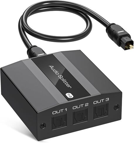 Digital Optical Audio Splitter 1 in 3 Out Digital SPDIF Toslink Fiber Optic Audio Cable 1x3 Splitter Support LPCM2.0/DTS/Dolby-AC3 for Amplifier Sound Bar TV DVD etc. with Optical Cable in Saudi Arabia