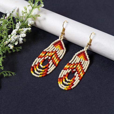 Handmade Beaded Earrings for Women | Multicolor Tribal jewellery | Native American Style Dangle Bead Earrings | Ethnic Statement Accessories in Saudi Arabia