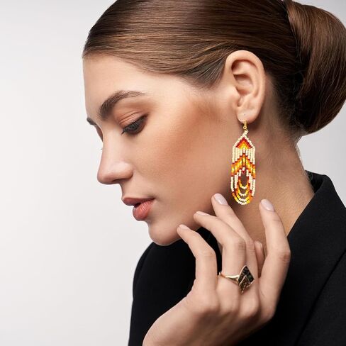 Handmade Beaded Earrings for Women | Multicolor Tribal jewellery | Native American Style Dangle Bead Earrings | Ethnic Statement Accessories in Saudi Arabia