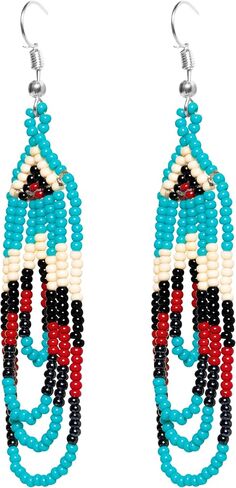 أقراط مصنوعة يدويًا للنساء | المجوهرات القبلية متعددة الألوان | الأسلوب الأمريكي الأصلي Dangle Bead أقراط | إكسسوارات البيان العرقي in Kuwait