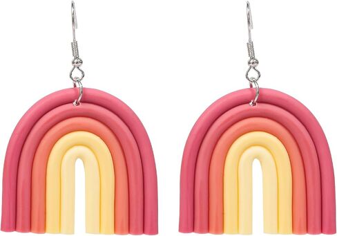 Bohemian Layered Clay Rainbow Earrings Lightweight Statement Thick Chunky Rainbow U Shape Dangle Handmade Earrings for Women in Kuwait