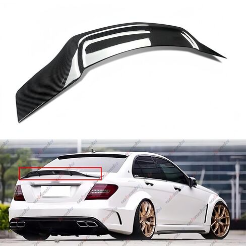 Rear Spoiler Compatible with 2008-2014 Benz W204 C Class, R Style Duckbill Fits for C180 C200 C250 C300 C350 C63 AMG 4 Door Sedan, Trunk Tail Deck Lid Wing Lip (Carbon Fiber Pattern) in Kuwait