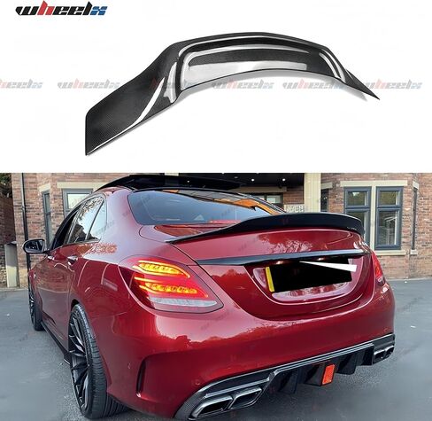 Rear Spoiler Compatible with 2008-2014 Benz W204 C Class, R Style Duckbill Fits for C180 C200 C250 C300 C350 C63 AMG 4 Door Sedan, Trunk Tail Deck Lid Wing Lip (Carbon Fiber Pattern) in Kuwait