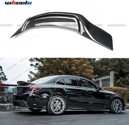 Rear Spoiler Compatible with 2008-2014 Benz W204 C Class, R Style Duckbill Fits for C180 C200 C250 C300 C350 C63 AMG 4 Door Sedan, Trunk Tail Deck Lid Wing Lip (Carbon Fiber Pattern) in Kuwait