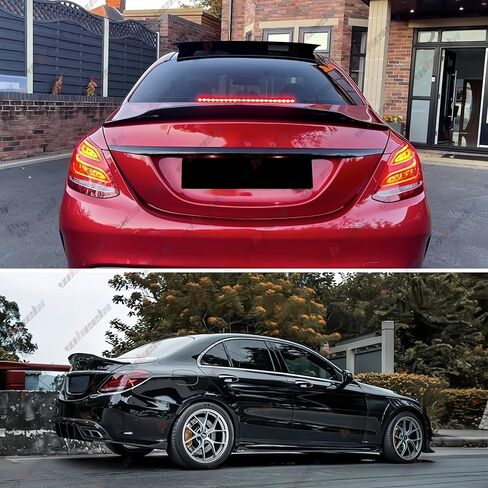 Rear Spoiler Compatible with 2008-2014 Benz W204 C Class, R Style Duckbill Fits for C180 C200 C250 C300 C350 C63 AMG 4 Door Sedan, Trunk Tail Deck Lid Wing Lip (Carbon Fiber Pattern) in Kuwait
