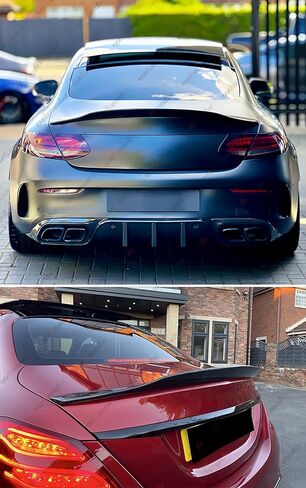Rear Spoiler Compatible with 2008-2014 Benz W204 C Class, R Style Duckbill Fits for C180 C200 C250 C300 C350 C63 AMG 4 Door Sedan, Trunk Tail Deck Lid Wing Lip (Carbon Fiber Pattern) in Kuwait