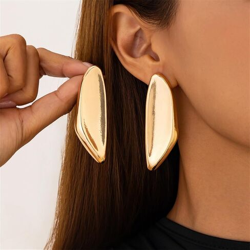 Chunky Gold Earring for Women,Vintage Irregular Geometric Exaggerated Dangle Earrings 14K Gold Plated Thick Fold Statement Earring Large Stud Trendy Statement Earrings Jewelry in Kuwait