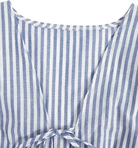 SHENHE Women's Striped Tie Front Lantern Sleeve Blouse Deep V Neck Peplum Shirt Top in Saudi Arabia