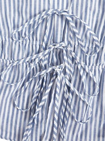 SHENHE Women's Striped Tie Front Lantern Sleeve Blouse Deep V Neck Peplum Shirt Top in Saudi Arabia