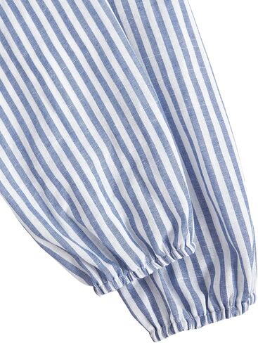 SHENHE Women's Striped Tie Front Lantern Sleeve Blouse Deep V Neck Peplum Shirt Top in Saudi Arabia