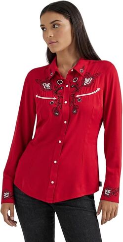 Wrangler Womens Red Assorizered Western Snow Snap Shirt in Saudi Arabia