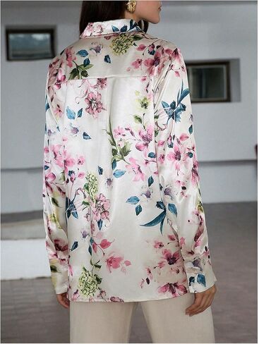 Wdirara Women's Ramble Print Button Down Long Sleeve Shirt Twist Plouse Top in Kuwait