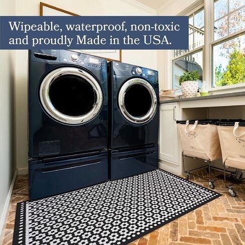 سجادة الفينيل | ليلى 042260CI | حصيرة أرضية فينيل | Decorative, Vintage, Waterproof, Eco-Friendly, Non-Slip |Black, 3'x5' in Kuwait