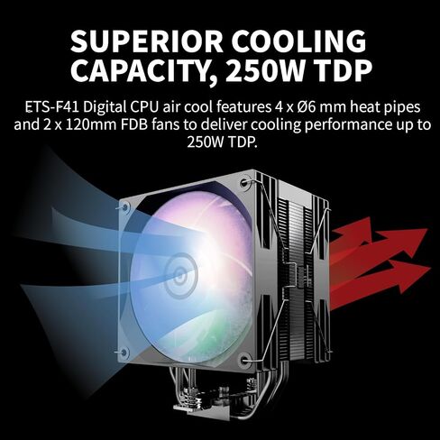 Enermax TD60 Digital ARGB CPU Air Cooler 159mm Height All-Black CPU Air Cooler Double Tower 6 Heat Pipes with Dual 120mm PWM Fan 280W TDP, for Intel 1851/1700/1200/115X, AMD AM5/AM4 in Saudi Arabia