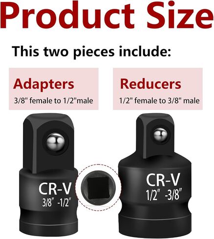 Giantree 2 Pcs Impact Socket Reducer and Adapter Set, 1/2"to 3/8" & 3/8"to 1/2" Impact Adapter Set, Steel Impact Adapter Set, Breaker Bar Wrench Conversion Kit Mechanic tools in Saudi Arabia