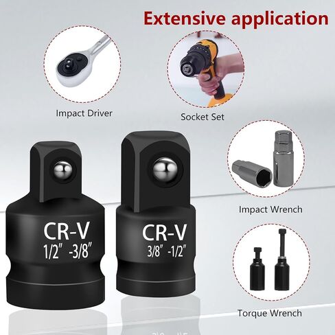 Giantree 2 Pcs Impact Socket Reducer and Adapter Set, 1/2"to 3/8" & 3/8"to 1/2" Impact Adapter Set, Steel Impact Adapter Set, Breaker Bar Wrench Conversion Kit Mechanic tools in Saudi Arabia