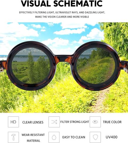 1-9 Gears Adjustable Tint Nightshift Glasses, Round Polarized Glasses ND Filter Lenses PP Frame(98357P) in Kuwait