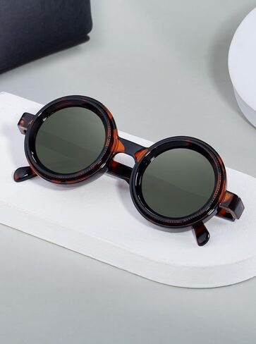 1-9 Gears Adjustable Tint Nightshift Glasses, Round Polarized Glasses ND Filter Lenses PP Frame(98357P) in Kuwait