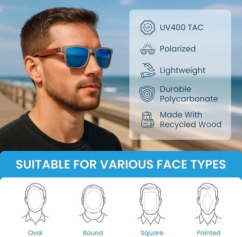 Mens Polarized Wood Sunglasses - Wooden Frame Sunglasses, UV400 Protection, TAC Lens, Spring Hinges, Multiple Colors in Saudi Arabia