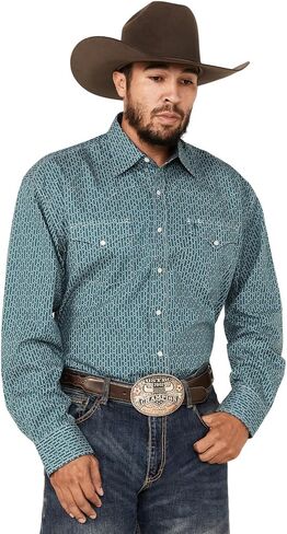 Stetson Men's Geo Print Long Sleeve Pearl Snap Western Shirt Teal XX-Large in Saudi Arabia
