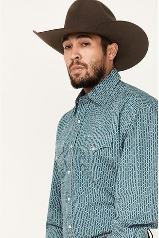 Stetson Men's Geo Print Long Sleeve Pearl Snap Western Shirt Teal XX-Large in Saudi Arabia