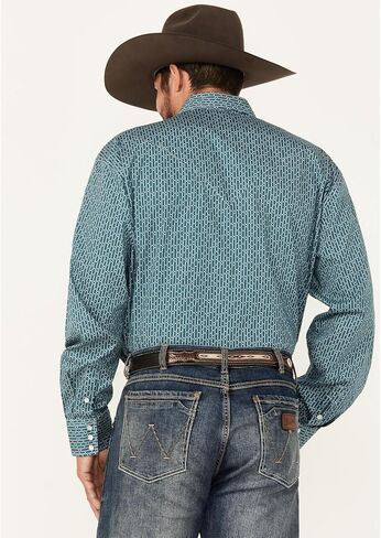 Stetson Men's Geo Print Long Sleeve Pearl Snap Western Shirt Teal XX-Large in Saudi Arabia