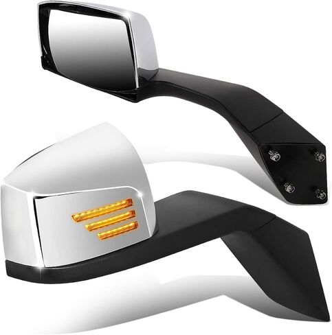 Auto Dynasty Arrow-Pattern LED Sequential Turn Signal Manual Adjust Rear View Side Hood Mirrors Compatible with Volvo VN Series 2004-2018, Driver and Passenger Side, Polished Chrome in Saudi Arabia