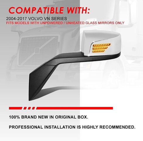 Auto Dynasty Arrow-Pattern LED Sequential Turn Signal Manual Adjust Rear View Side Hood Mirrors Compatible with Volvo VN Series 2004-2018, Driver and Passenger Side, Polished Chrome in Saudi Arabia