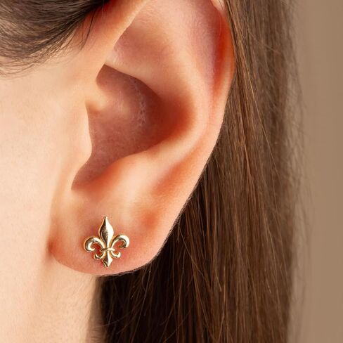 Claddagh Gold 10k و 14k الأصفر Fleur-De-lis أقراط مسمار عتيقة in Kuwait