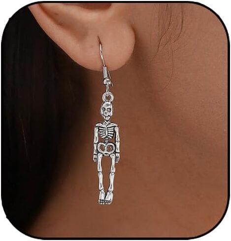 Halloween Skeleton Earrings for Women Gothic Skull drop Earrings Punk Skeleton Front Back Stud Earrings Halloween Detachable Skull Earrings Halloween Party Jewelry in Saudi Arabia