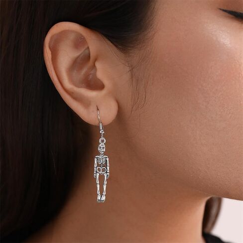 Halloween Skeleton Earrings for Women Gothic Skull drop Earrings Punk Skeleton Front Back Stud Earrings Halloween Detachable Skull Earrings Halloween Party Jewelry in Saudi Arabia