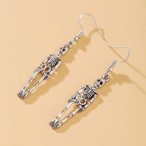 Halloween Skeleton Earrings for Women Gothic Skull drop Earrings Punk Skeleton Front Back Stud Earrings Halloween Detachable Skull Earrings Halloween Party Jewelry in Saudi Arabia